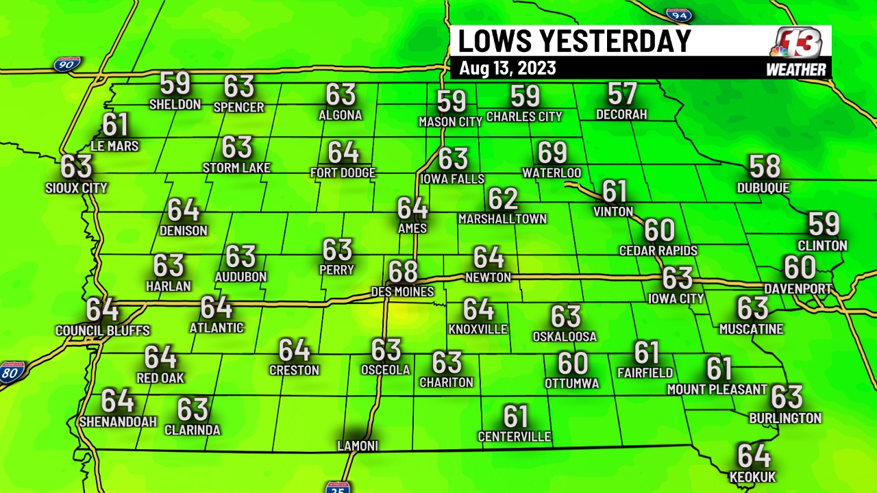 Yesterday's Low Temperatures
